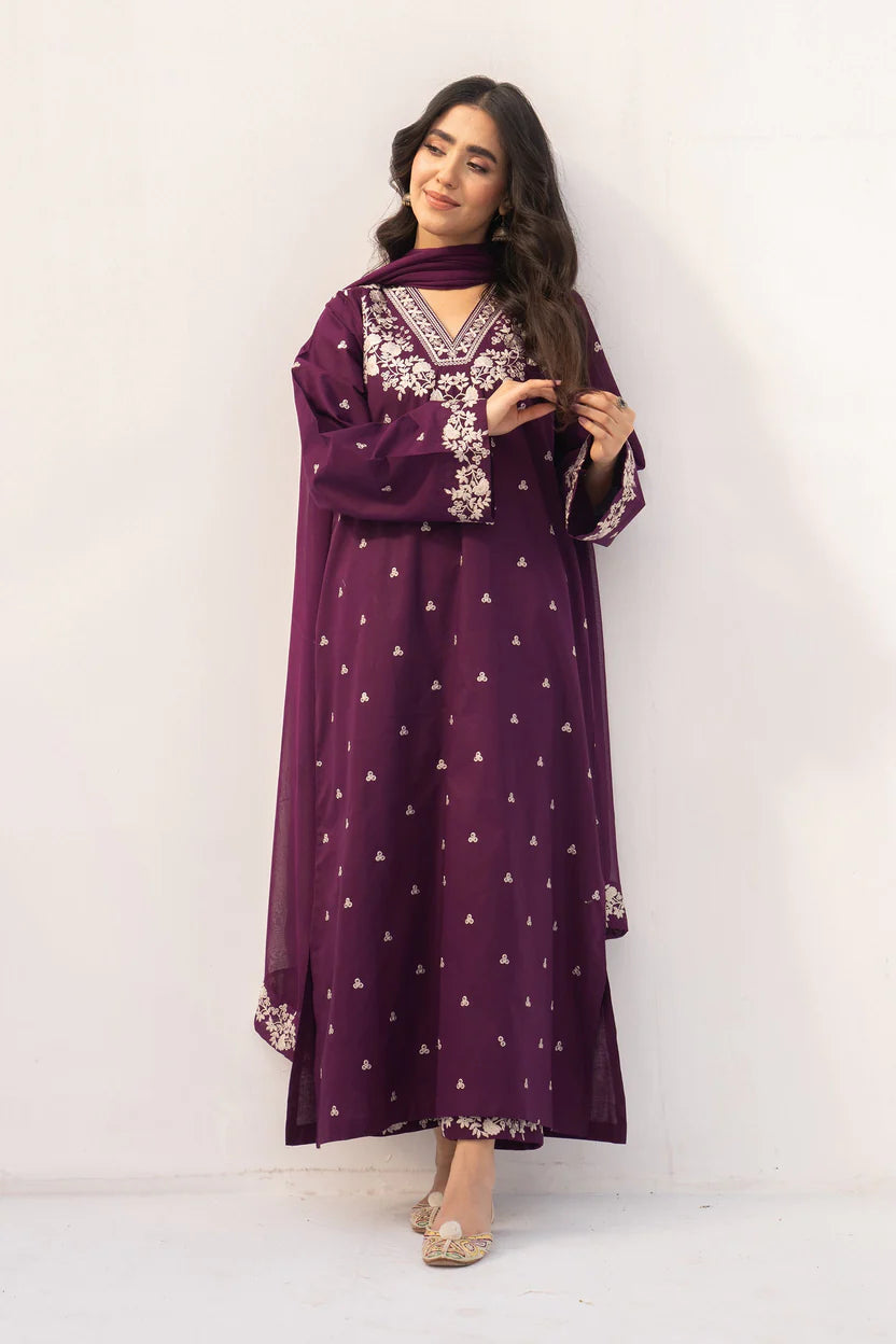 PZ-545 Embroidered Purple Unstitched 3 Pcs
