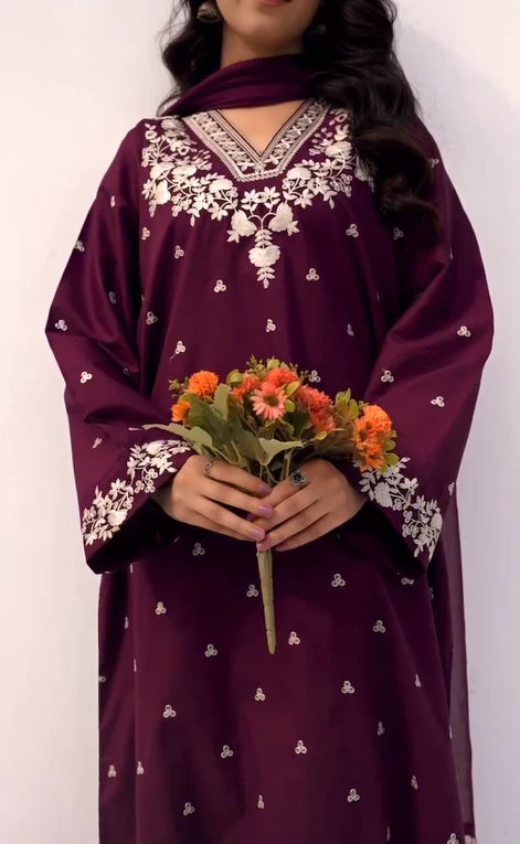 PZ-545 Embroidered Purple Unstitched 3 Pcs