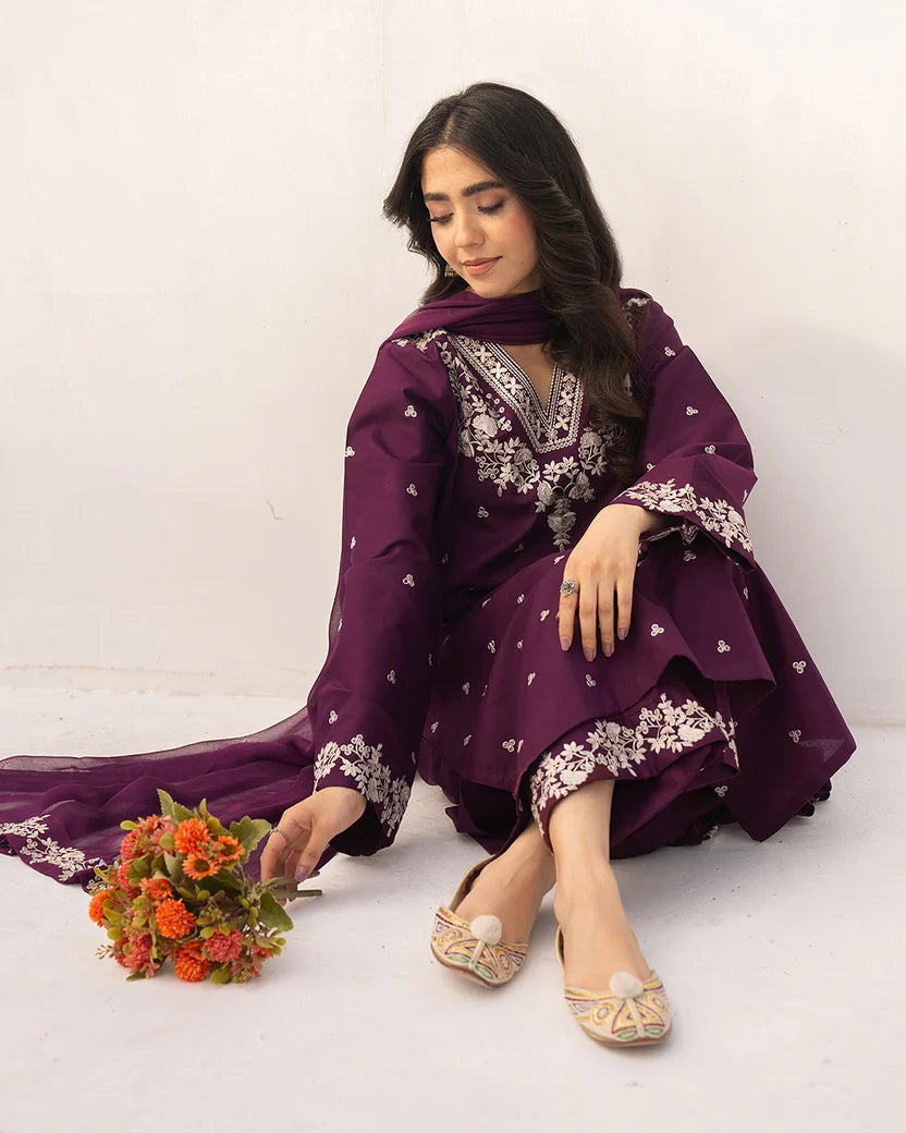 PZ-545 Embroidered Purple Unstitched 3 Pcs